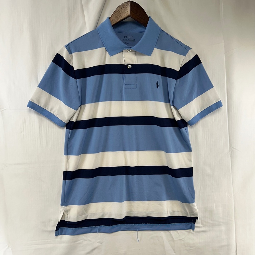 Polo Ralph Lauren Performance Shirt Kids Medium Blue Striped Short Sleeve Polo